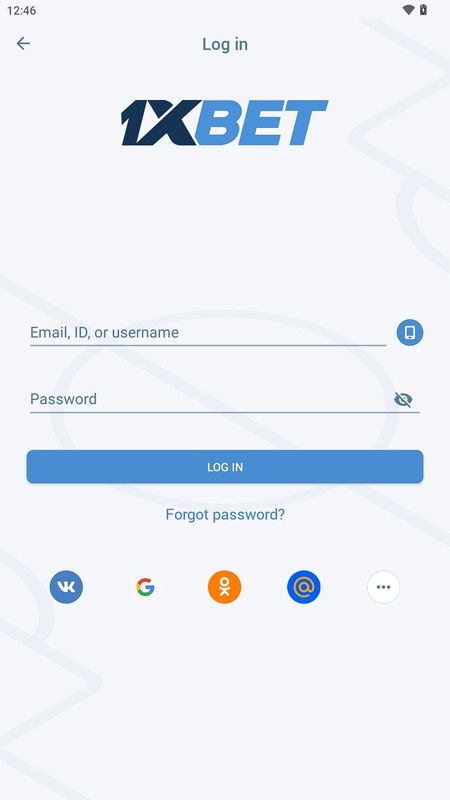 1xBet: account login screen
