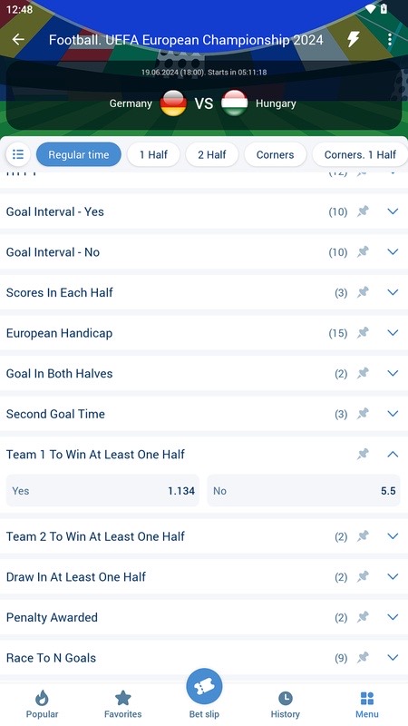 1xBet: detailed list of betting markets