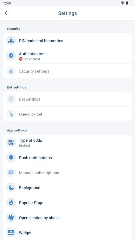 1xBet: security and notification settings