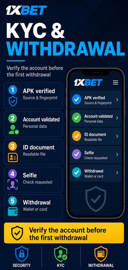Illustration: identity verification and secure withdrawal on 1xBet