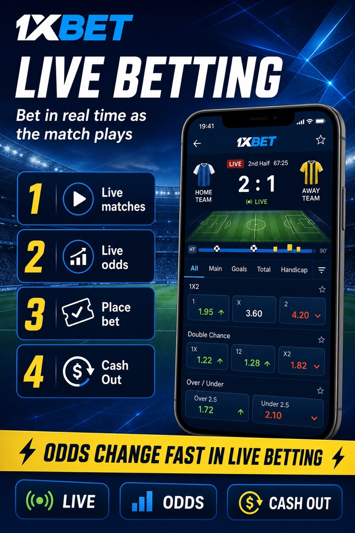 Illustration: live betting and streaming a match on the 1xBet app